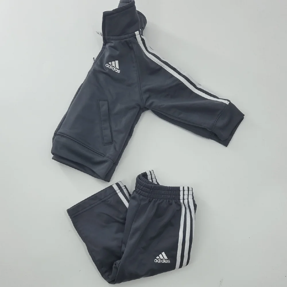 Adidas Kids Tracksuit - Dark Gray with White Stripes